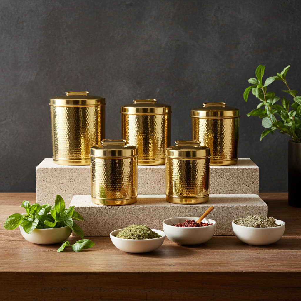 Brass Atta Daani Storage Container - Brass Hammered Traditional Grain Storage