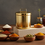 Brass Atta Daani Storage Container - Brass Hammered Traditional Grain Storage