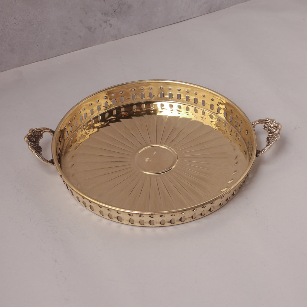 Brass Tray with Handle | Handcrafted Brass Serving Tray (12.5×10 inch)