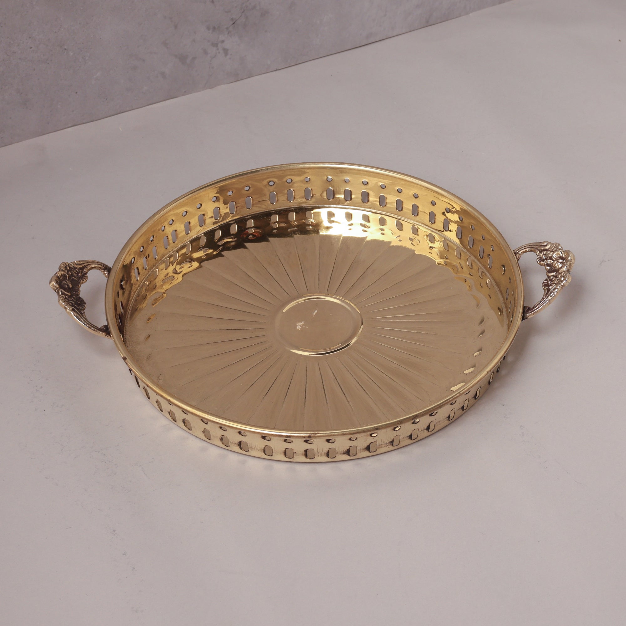 Brass Tray with Handle | Handcrafted Brass Serving Tray (12.5×10 inch)