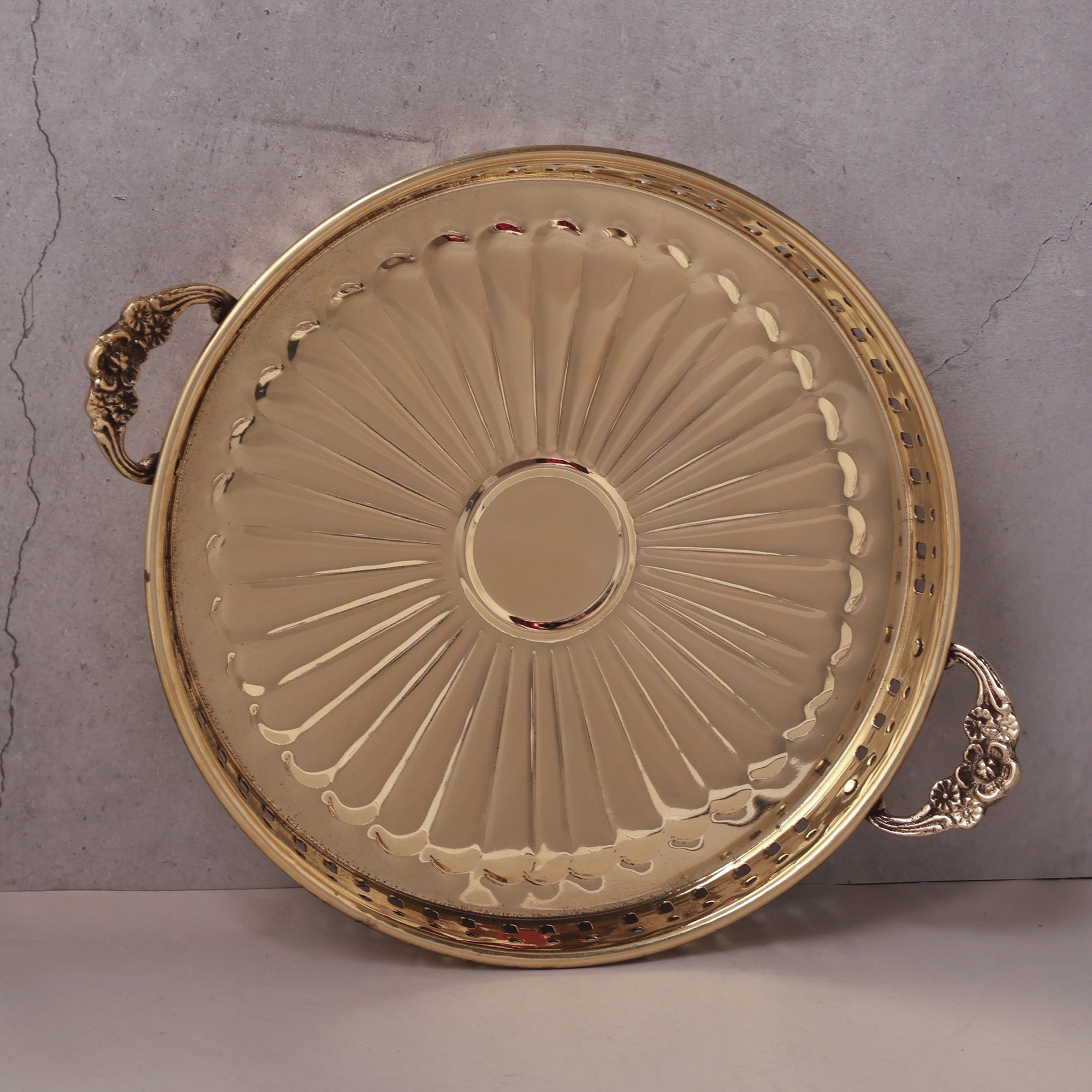 Brass Tray with Handle | Handcrafted Brass Serving Tray (12.5×10 inch)