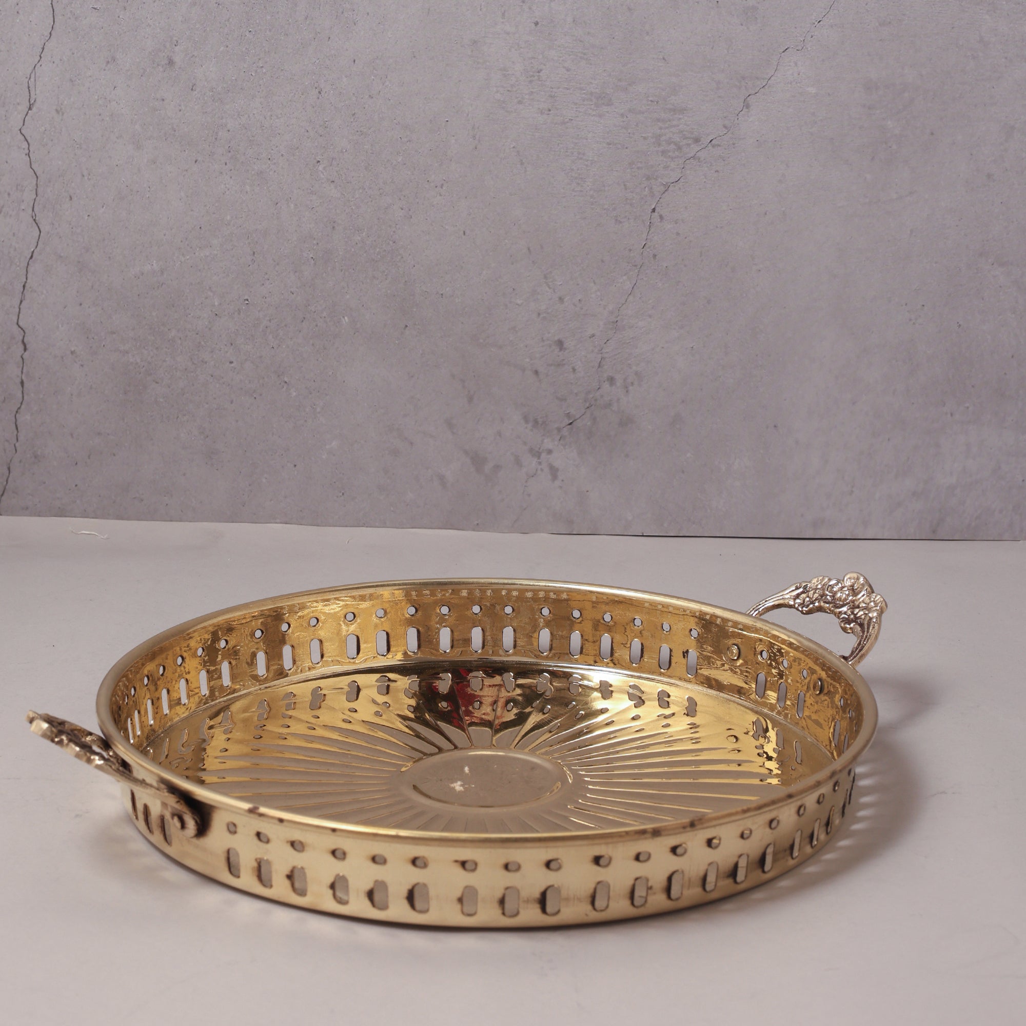Brass Tray with Handle | Handcrafted Brass Serving Tray (12.5×10 inch)