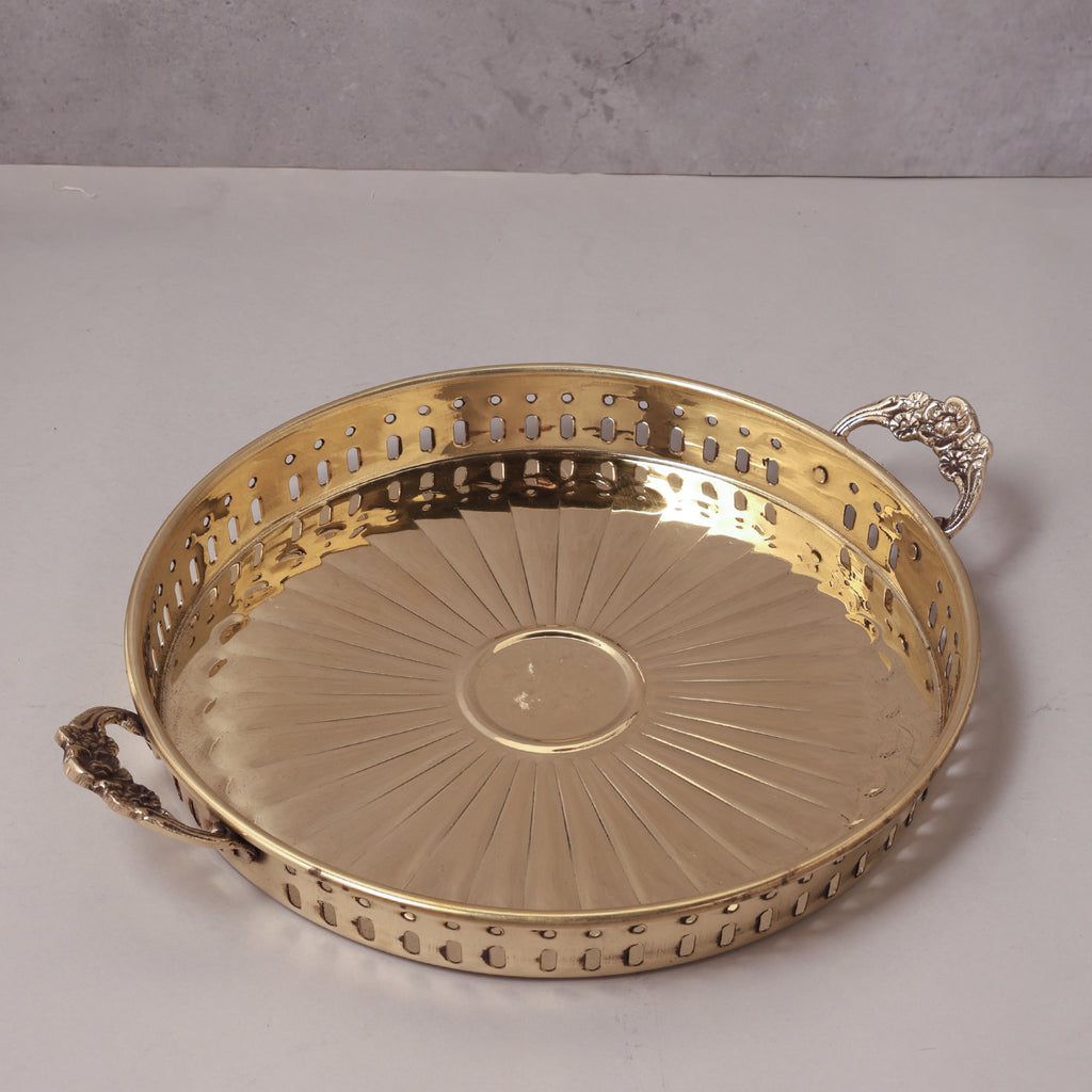 Brass Tray with Handle | Handcrafted Brass Serving Tray (12.5×10 inch)