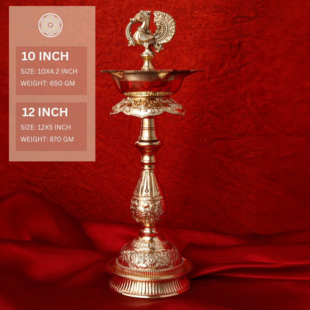 Pure Brass Standing Bird Diya | Handcrafted Traditional Oil Lamp | Decorative Puja Deepam | 14 Inch