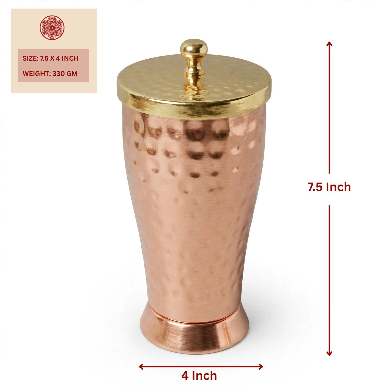 Pure Copper Tumbler with Brass Lid | Handcrafted Hammered Design | Tamra Jal Copper Glass | Food Grade | Made in Moradabad | 650 ML