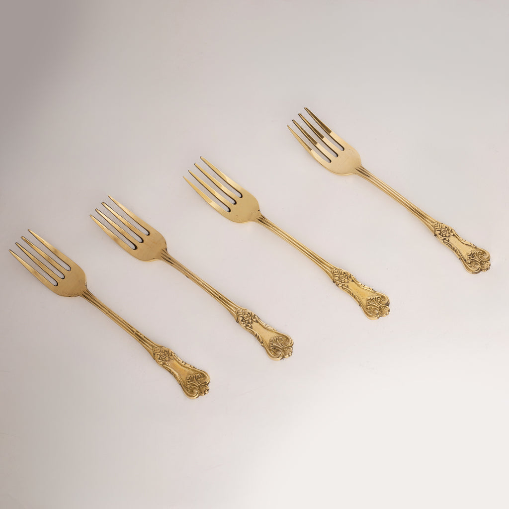 Handcrafted Brass Cutlery Set | Traditional Indian Flatware | Set of 8 (4 Spoons & 4 Forks)