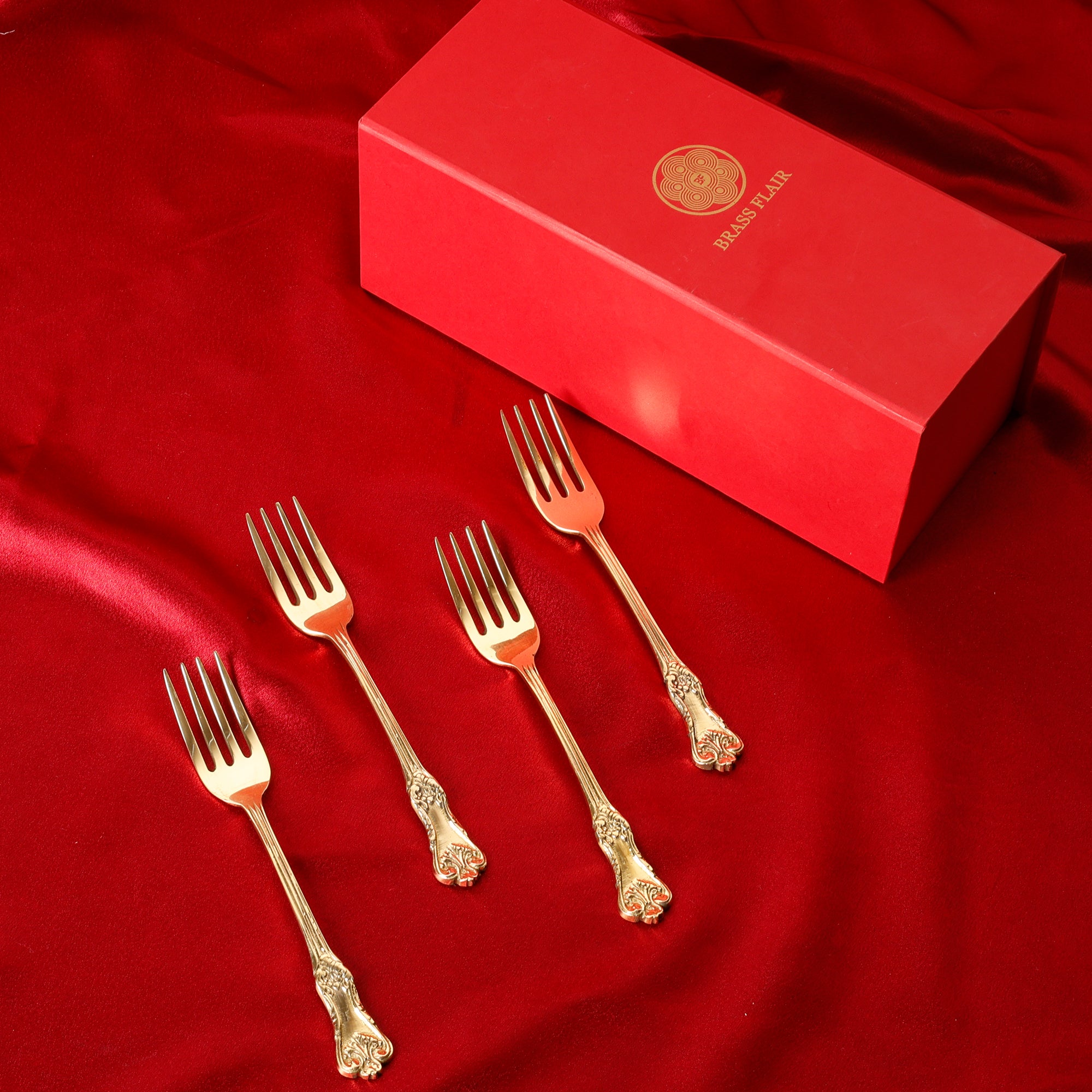 Handcrafted Brass Cutlery Set | Traditional Indian Flatware | Set of 8 (4 Spoons & 4 Forks)