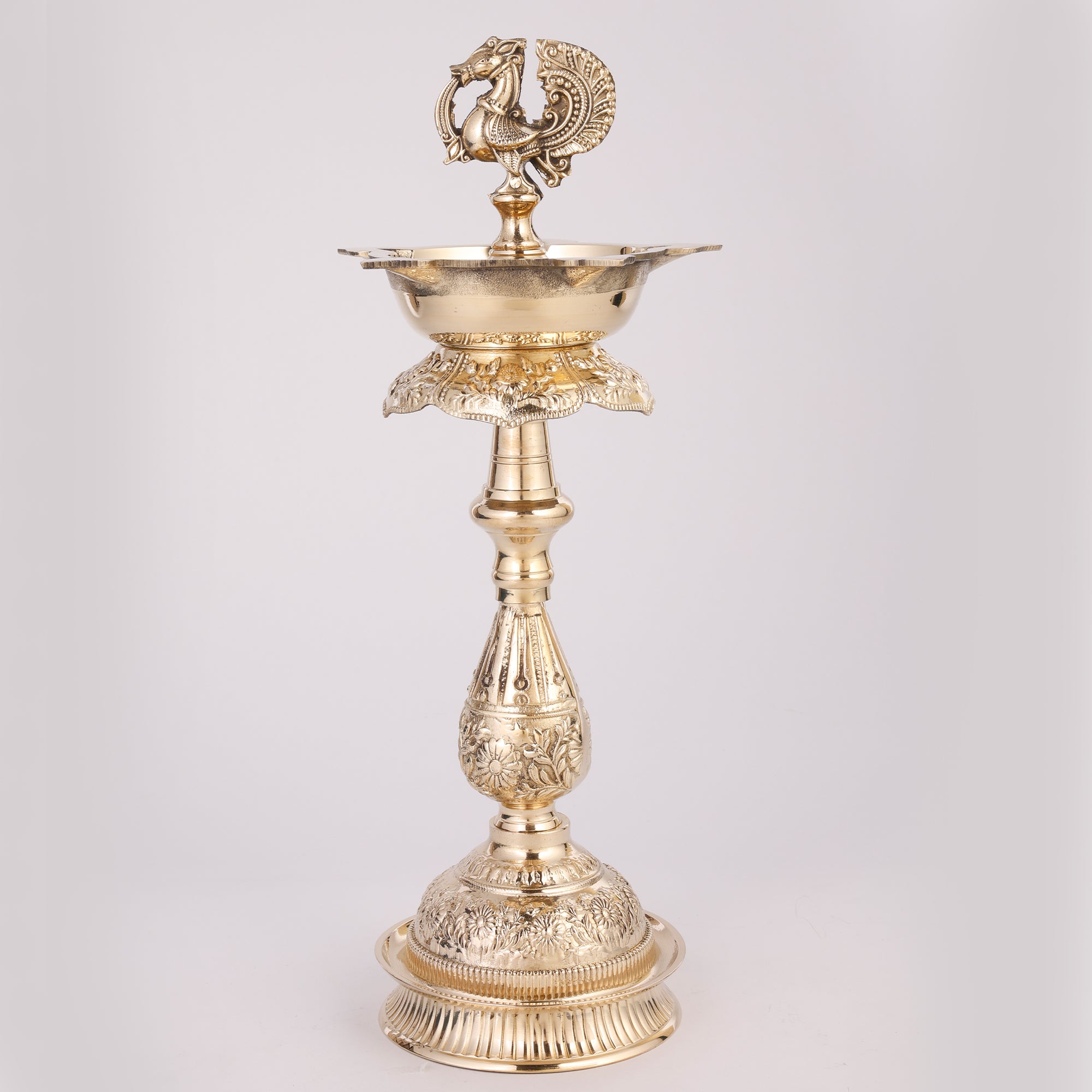 Pure Brass Standing Bird Diya | Handcrafted Traditional Oil Lamp | Decorative Puja Deepam | 14 Inch
