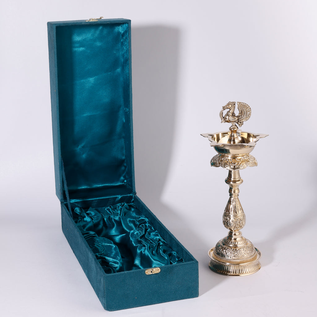 Pure Brass Standing Bird Diya | Handcrafted Traditional Oil Lamp | Decorative Puja Deepam | 14 Inch