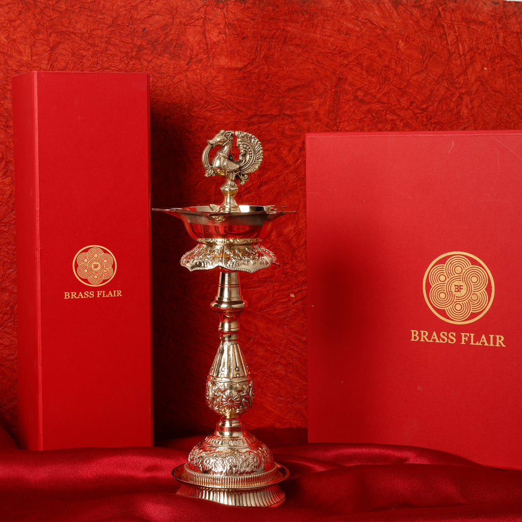 Pure Brass Standing Bird Diya | Handcrafted Traditional Oil Lamp | Decorative Puja Deepam | 14 Inch
