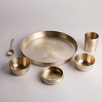 Bronze / Kansa Thali Set – Matt Finish - 6 piece set (1 thali, 3 bowls, 1 glass, 1 spoon)