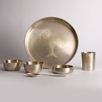 Bronze / Kansa Thali Set – Matt Finish - 6 piece set (1 thali, 3 bowls, 1 glass, 1 spoon)