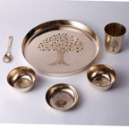 Bronze / Kansa Thali Set - 6 piece set (1 thali, 3 bowls, 1 glass, 1 spoon)