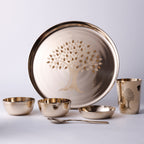 Bronze / Kansa Thali Set - 6 piece set (1 thali, 3 bowls, 1 glass, 1 spoon)
