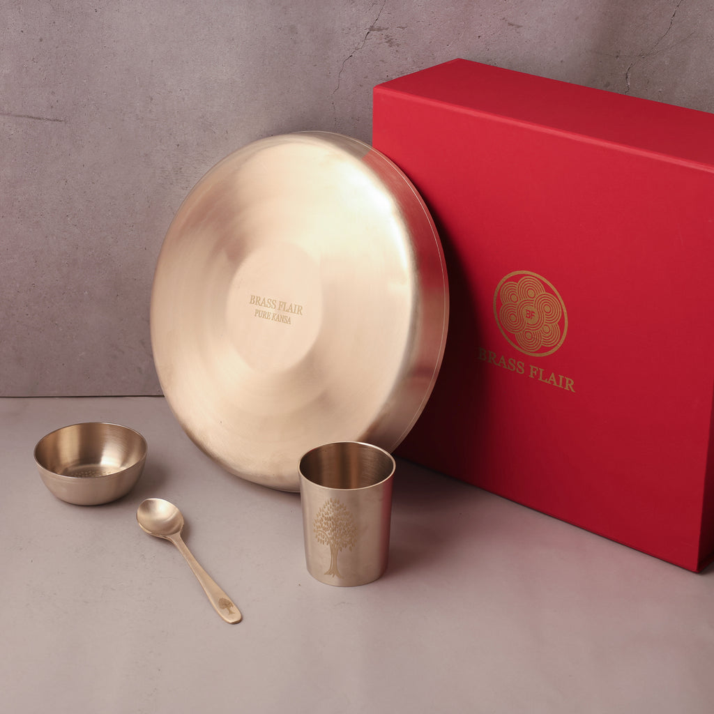 Bronze / Kansa Thali set – Matt Finish (4 peache)