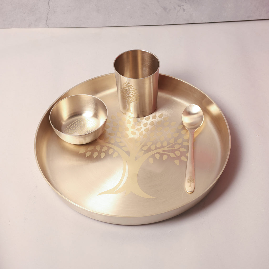 Bronze / Kansa Thali set – Matt Finish (4 peache)