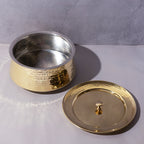 Brass Tin-Coated Hammered Biryani Handi with Lid