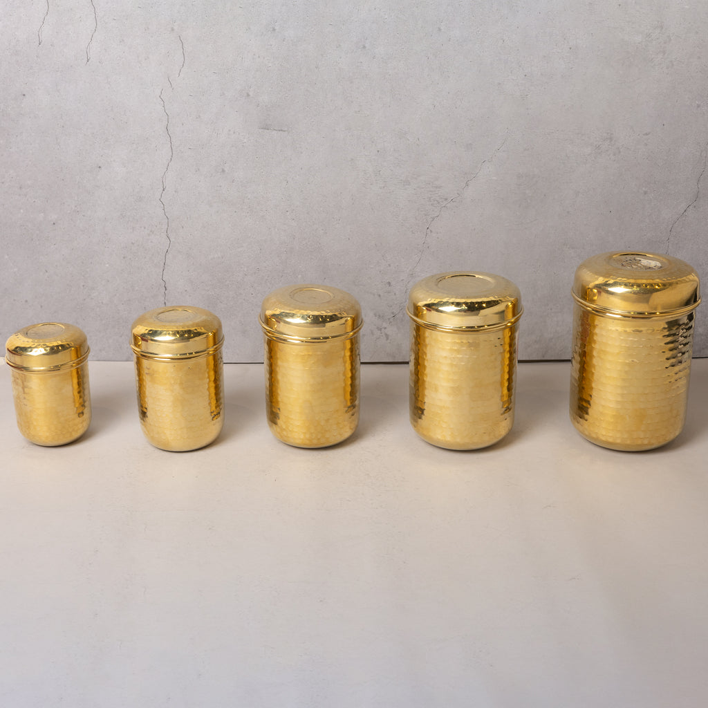 Brass Hammered Jars with Lid (Set of 5)
