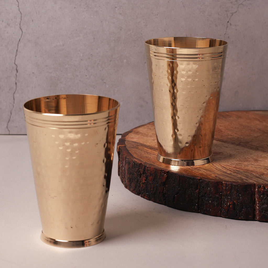 Brass Glass – Hammered Design (Set of 2)