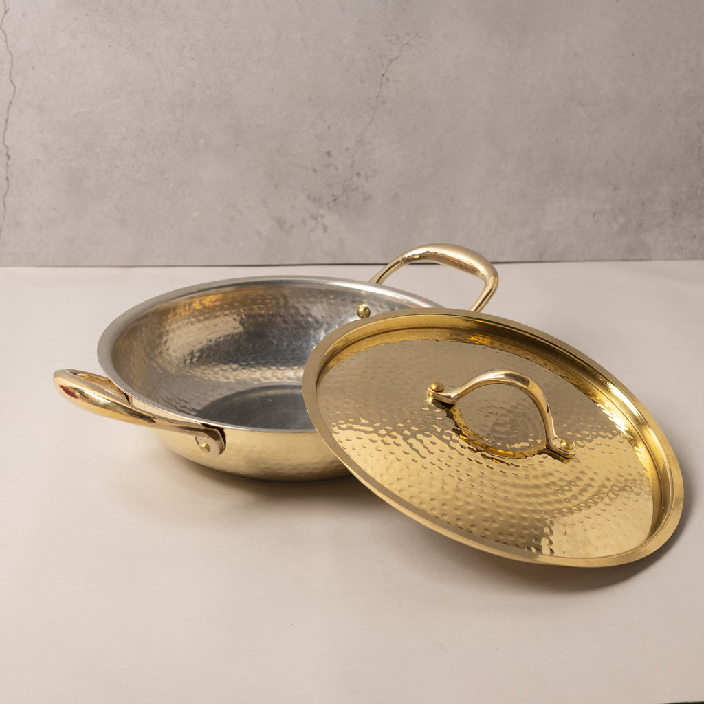 Brass Kadhai with Tin Coating & Lid (1 Litre)