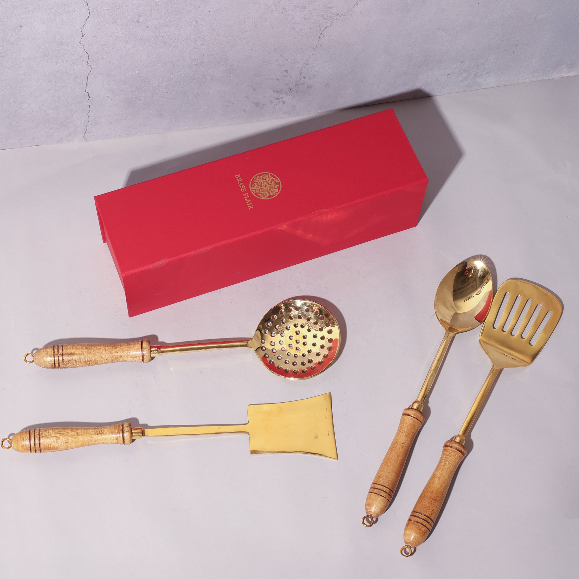 Brass Ladles Set with Wood Handle (Set of 4)