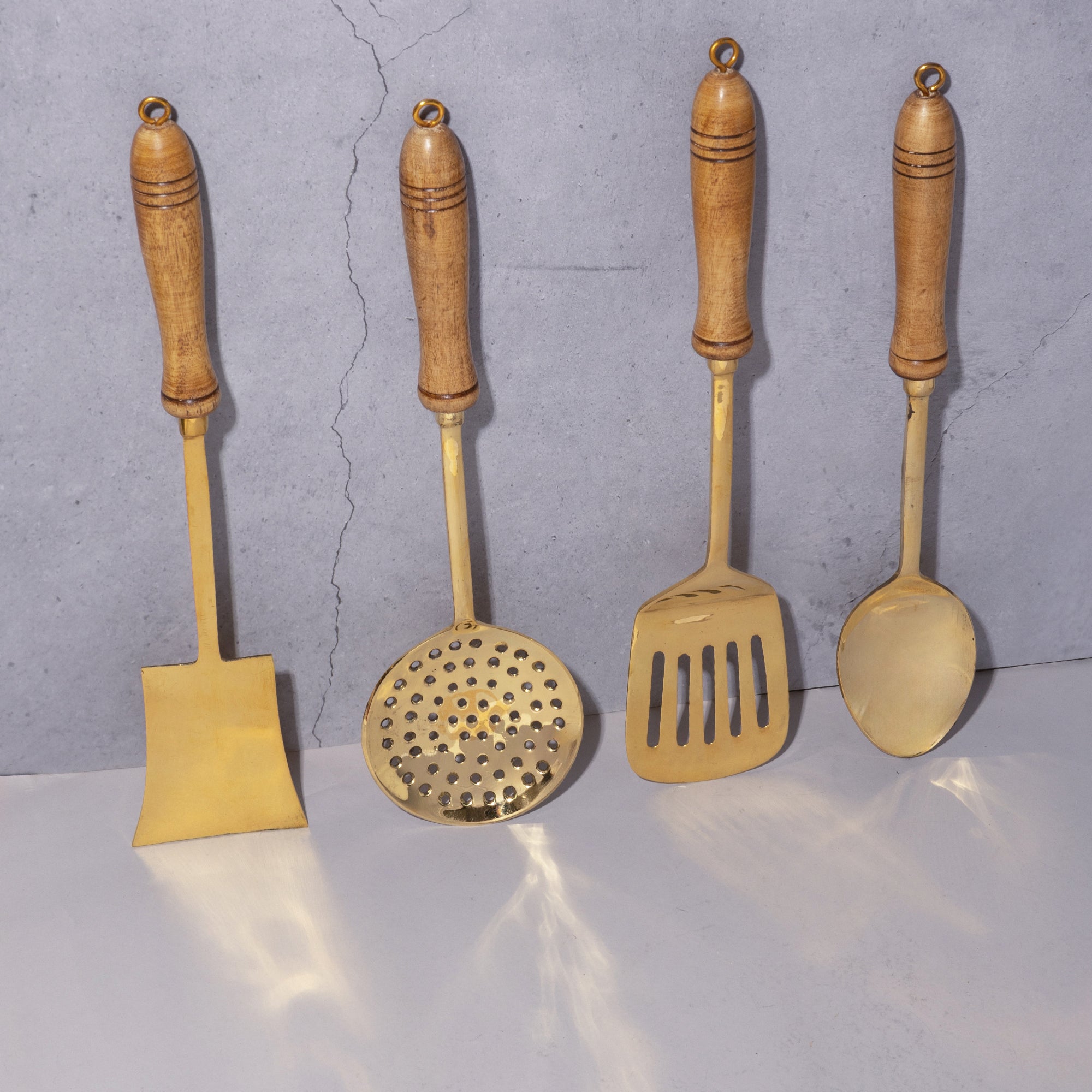 Brass Ladles Set with Wood Handle (Set of 4)