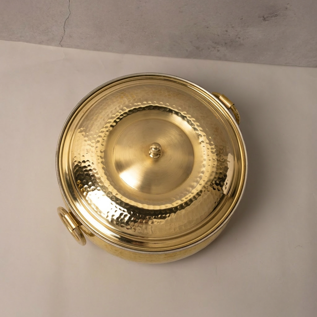 Brass Tin-Coated Hammered Lagan with brass Lid & Handle
