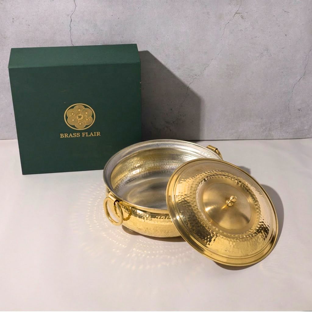 Brass Tin-Coated Hammered Lagan with brass Lid & Handle