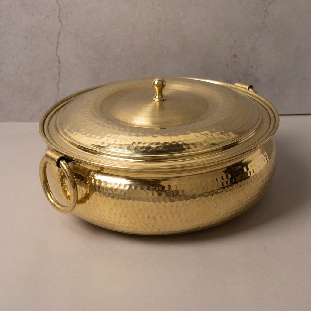 Brass Tin-Coated Hammered Lagan with brass Lid & Handle