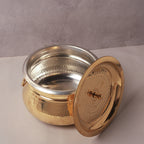 Brass Tin-Coated Hammered Lagan Handi with Lid & Handle