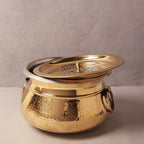 Brass Tin-Coated Hammered Lagan Handi with Lid & Handle