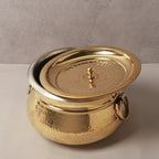 Brass Tin-Coated Hammered Lagan Handi with Lid & Handle