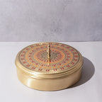 Brass Masala Box with 7 Compartments and Spoon – Premium Meena Colour Design | 9*4 inch