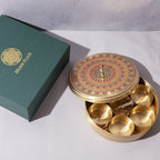 Brass Masala Box with 7 Compartments and Spoon – Premium Meena Colour Design | 9*4 inch