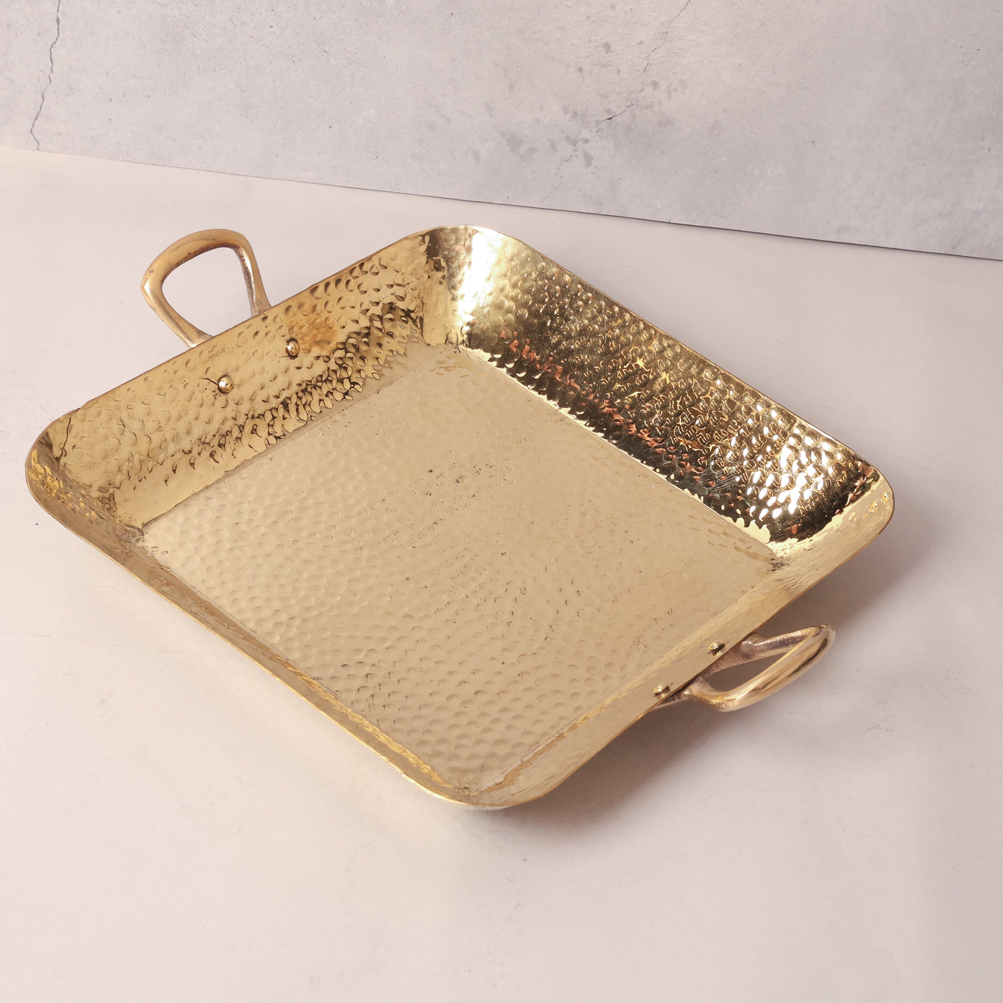 Brass Tray with Handle | Handcrafted Brass hammered Serving Tray (13×10 inch)