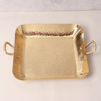 Brass Tray with Handle | Handcrafted Brass hammered Serving Tray (13×10 inch)