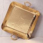 Brass Tray with Handle | Handcrafted Brass hammered Serving Tray (13×10 inch)