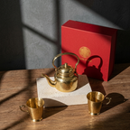 Brass Hammered Kettle with Cup Set