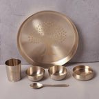Bronze / Kansa Thali Set – Matt Finish - 6 piece set (1 thali, 3 bowls, 1 glass, 1 spoon)