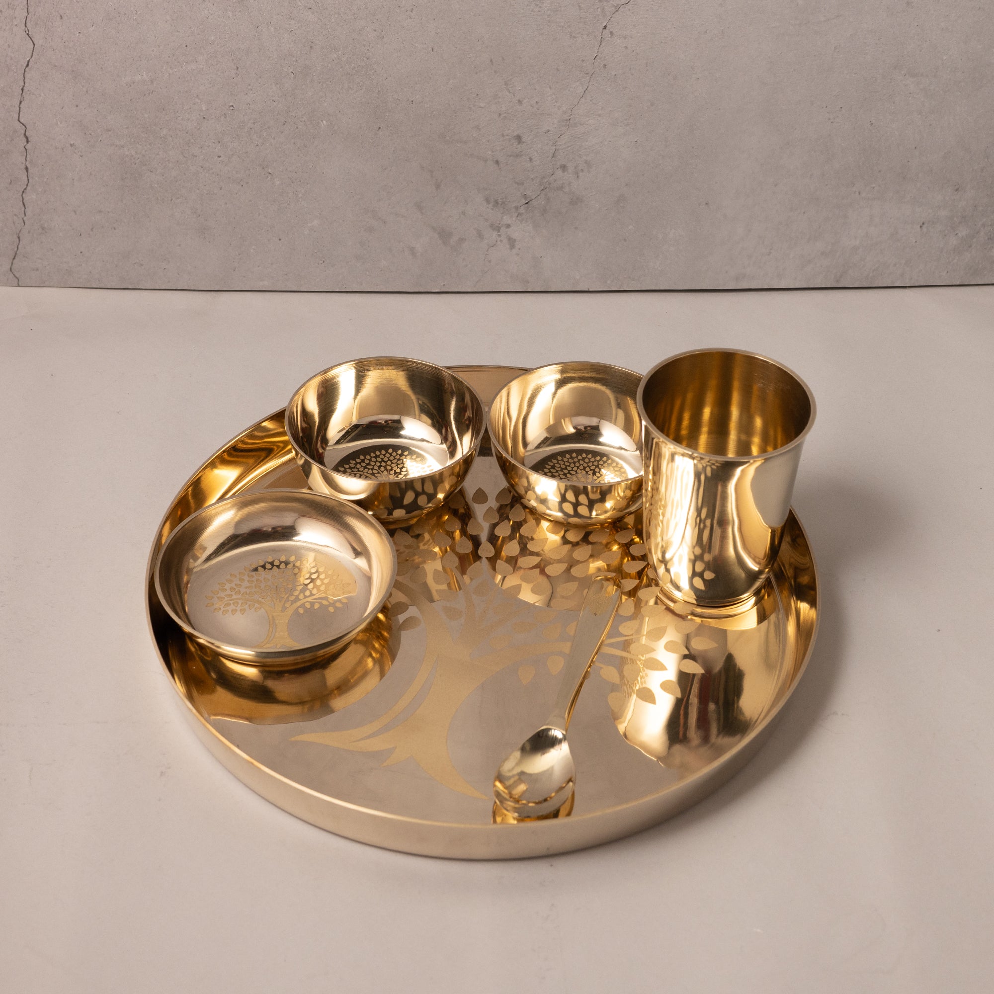 Bronze / Kansa Thali Set - 6 peace set (1 thali, 3 bowls, 1 glass, 1 spoon)