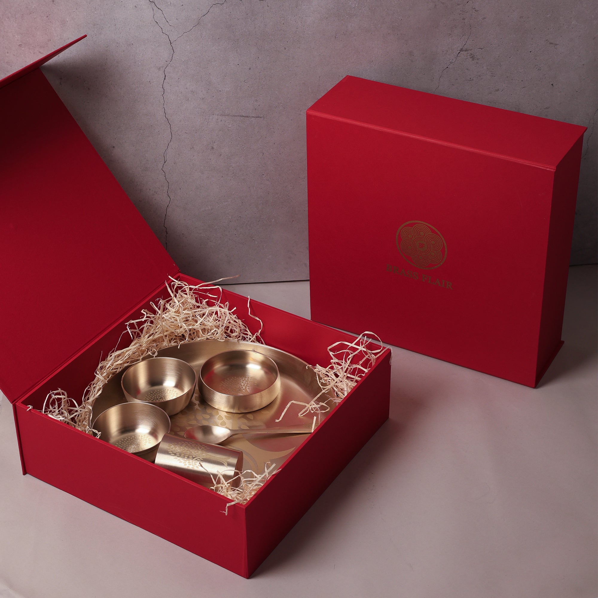 Bronze / Kansa Thali Set – Matt Finish - 6 piece set (1 thali, 3 bowls, 1 glass, 1 spoon)