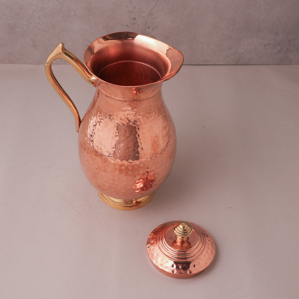 Copper Jug with Lid and Premium Brass Handle | Antique Copper Jug