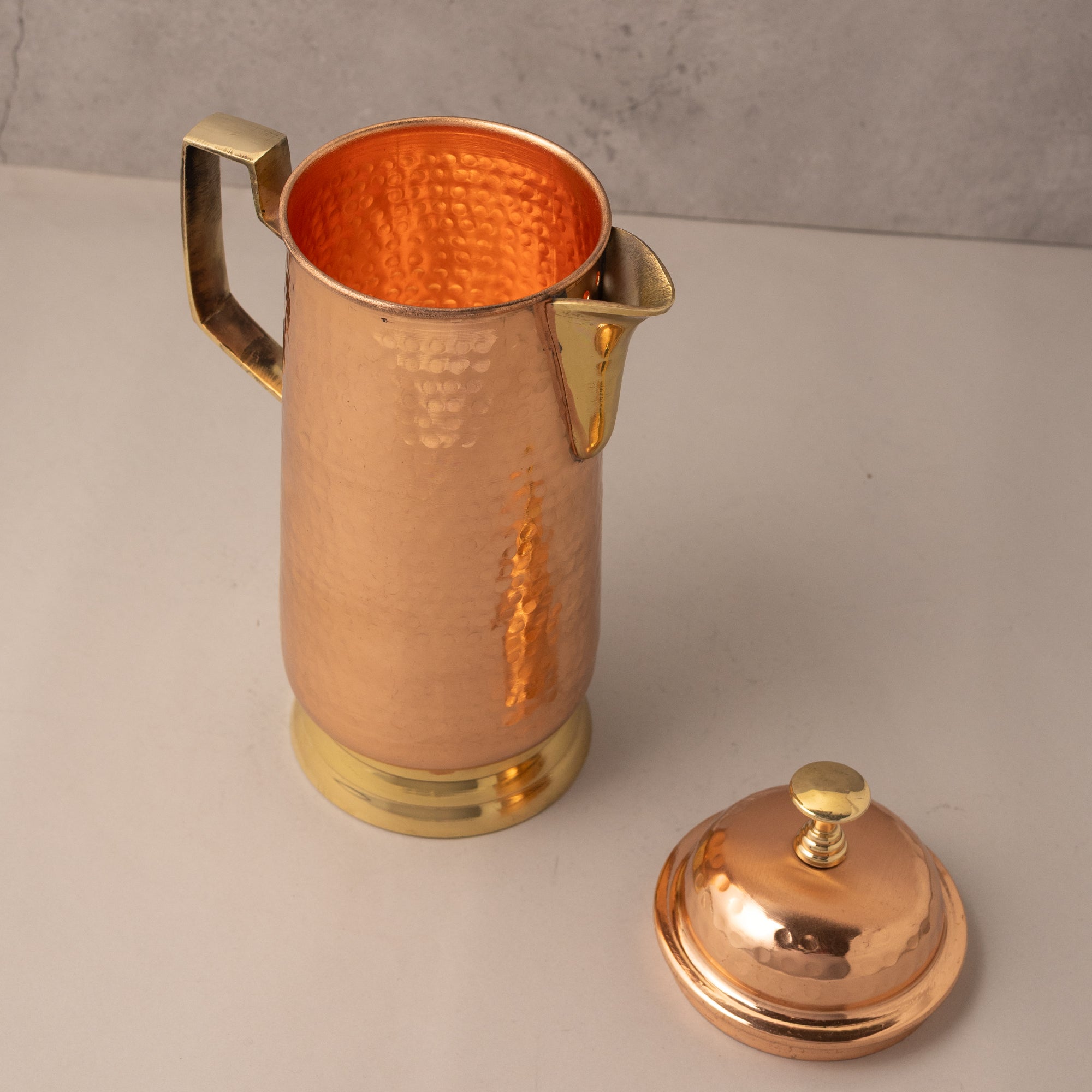 Copper Jug with Lid and Premium Brass Handle