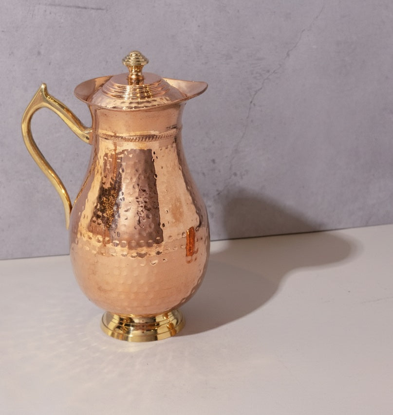 Copper Jug with Lid and Premium Brass Handle | Antique Copper Jug
