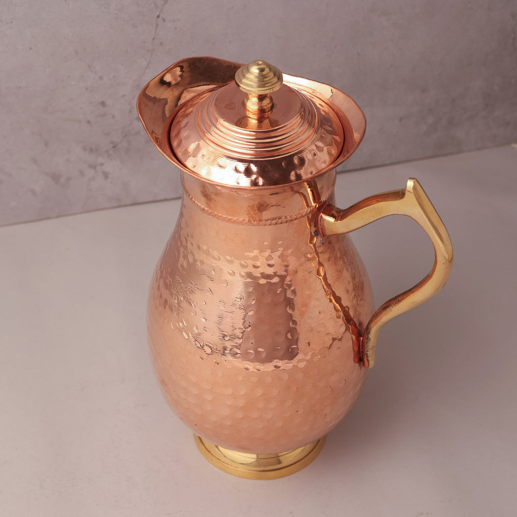 Copper Jug with Lid and Premium Brass Handle | Antique Copper Jug
