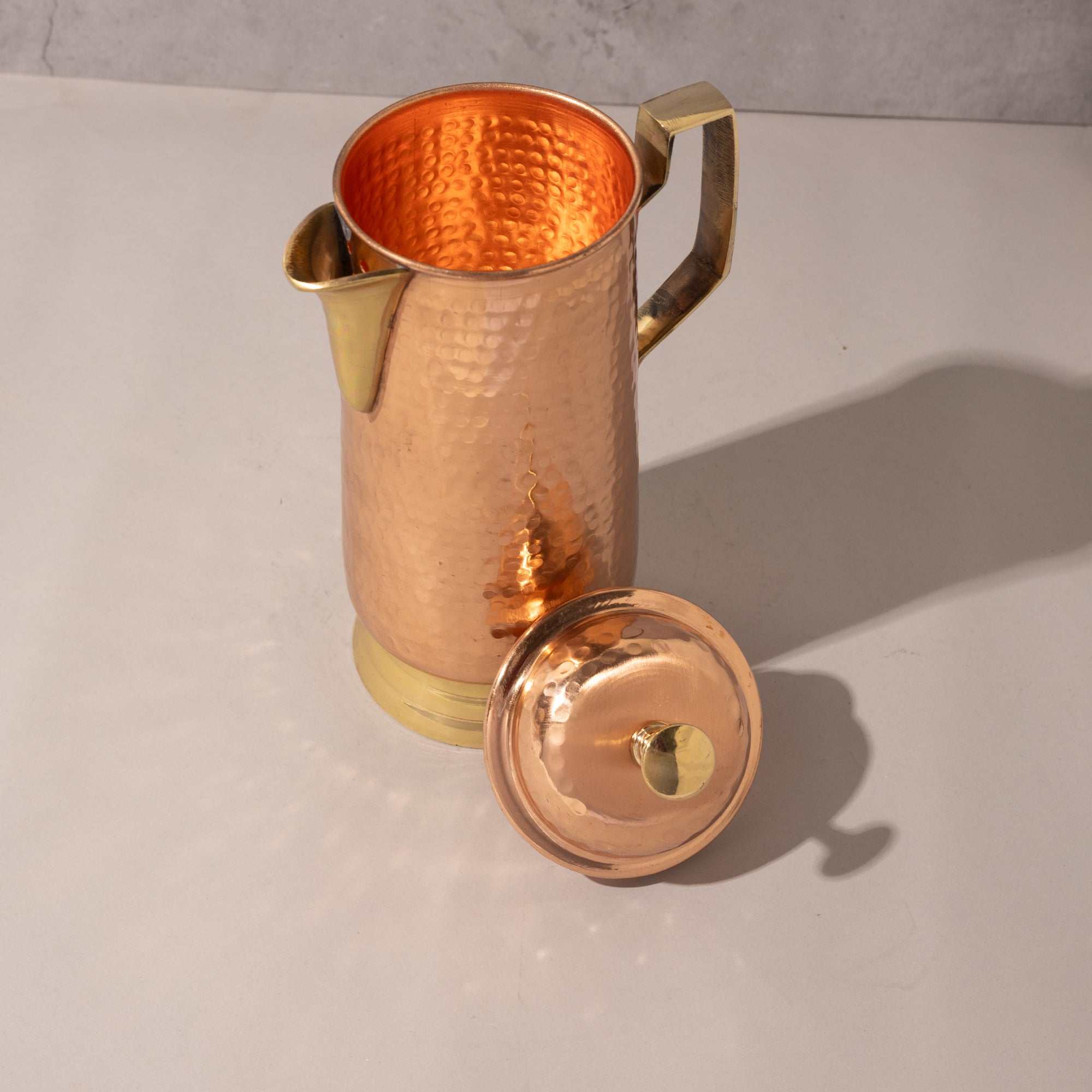Copper Jug with Lid and Premium Brass Handle