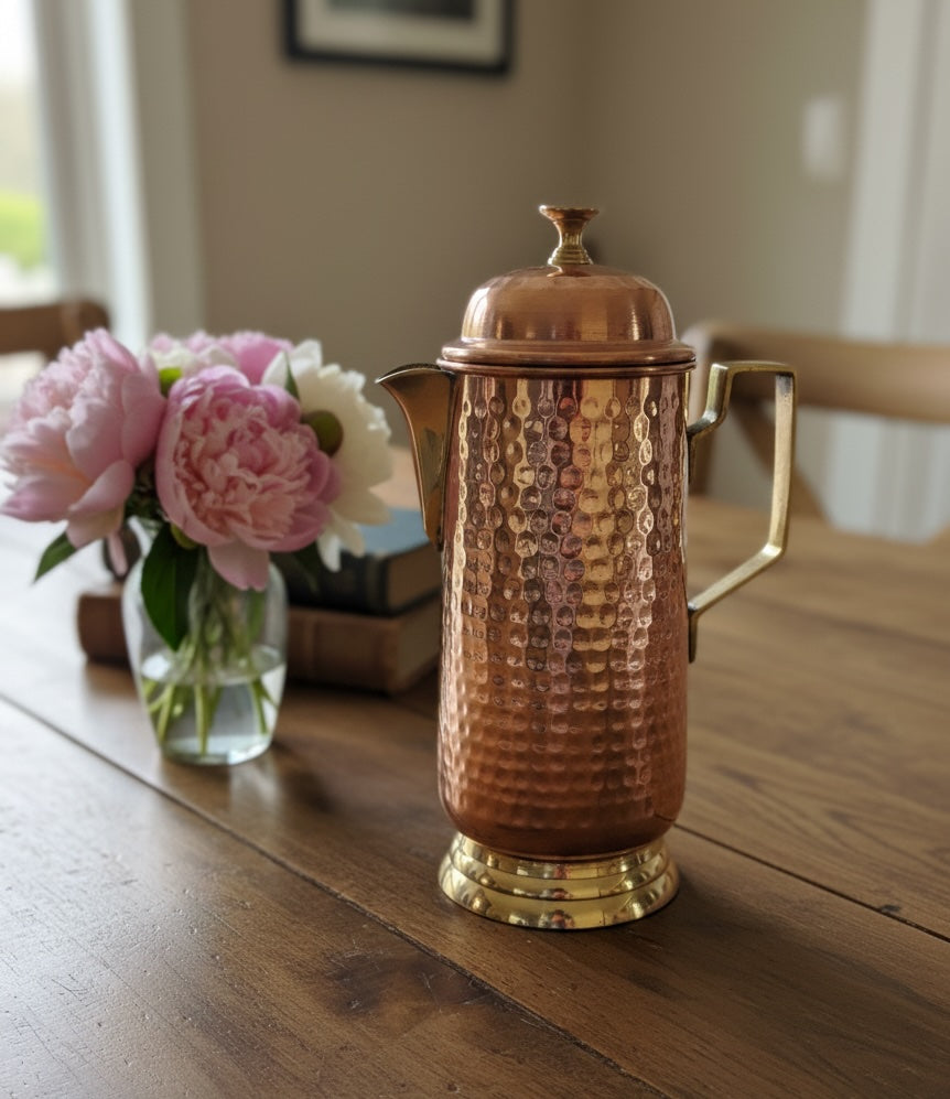 Copper Jug with Lid and Premium Brass Handle