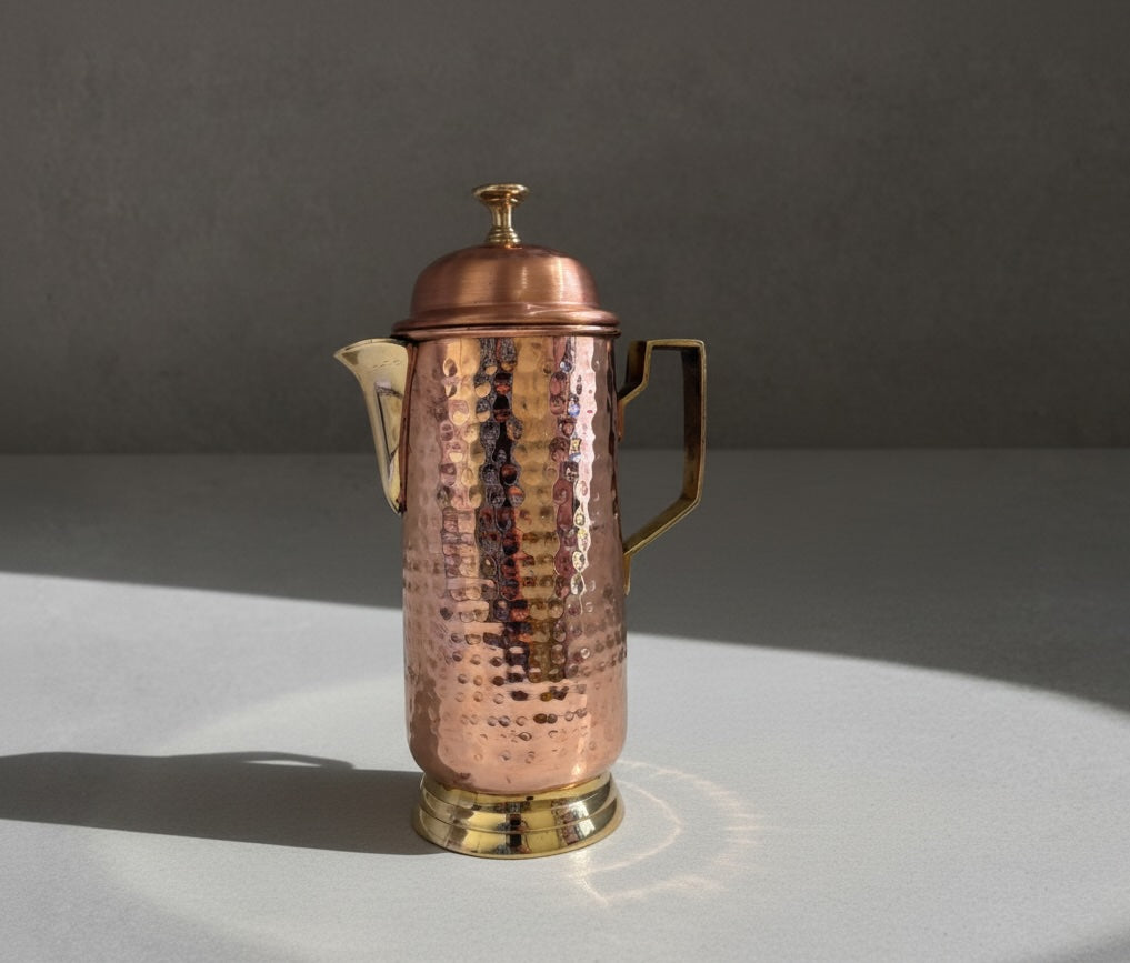 Copper Jug with Lid and Premium Brass Handle