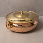 Copper Tin-Coated Hammered Lagan with brass Lid & Handle