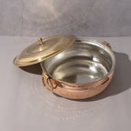 Copper Tin-Coated Hammered Lagan with brass Lid & Handle